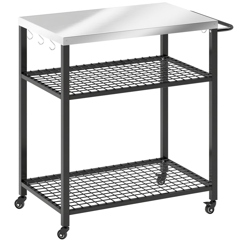 BBQ Prep Table with Stainless Steel Top and Storage Shelves for Outdoor Cooking Black Outsunny
