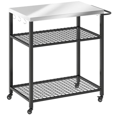 BBQ Prep Table with Stainless Steel Top and Storage Shelves for Outdoor Cooking Black Outsunny