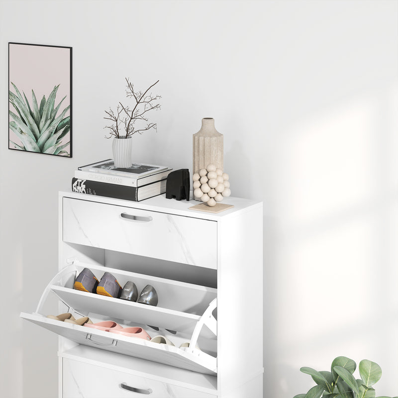 White Shoe Storage Cabinet with 3 Flip Drawers and Adjustable Shelves by HOMCOM