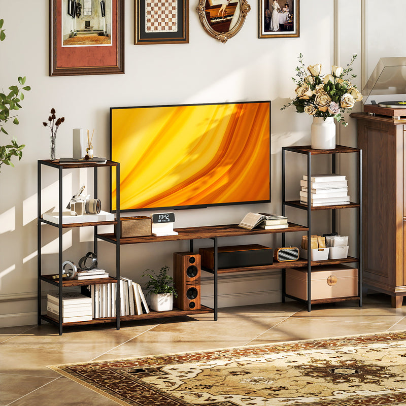 Industrial TV Stand for TVs up to 55 Inches with Storage Shelves for Living Room Use
