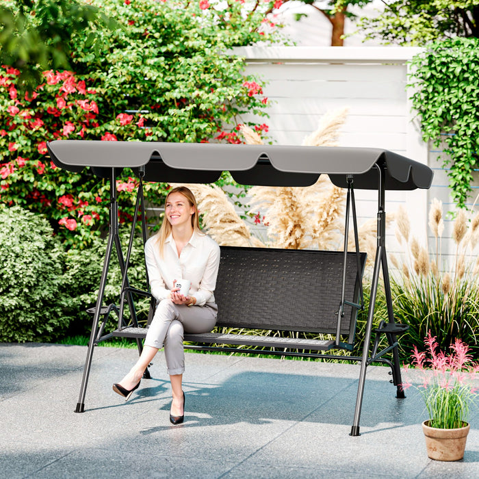 Grey 3 Seater Garden Swing Chair with Adjustable Canopy and Rattan Seat by Outsunny