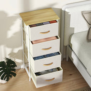 Chest of 4 Fabric Drawers for Bedroom Storage with Wooden Top Surface, Beige