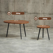 Set of 2 Modern Nesting Coffee Tables with Metal Legs for Living Room or Office Chestnut