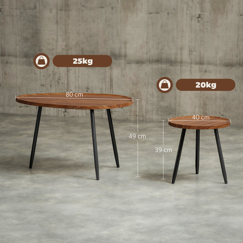 Set of 2 Modern Nesting Coffee Tables with Metal Legs for Living Room or Office Chestnut