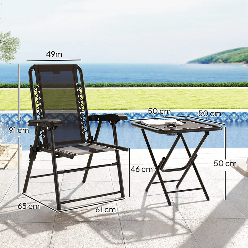 Three Piece Garden Table and Chair Set Black Weather Resistant by Outsunny