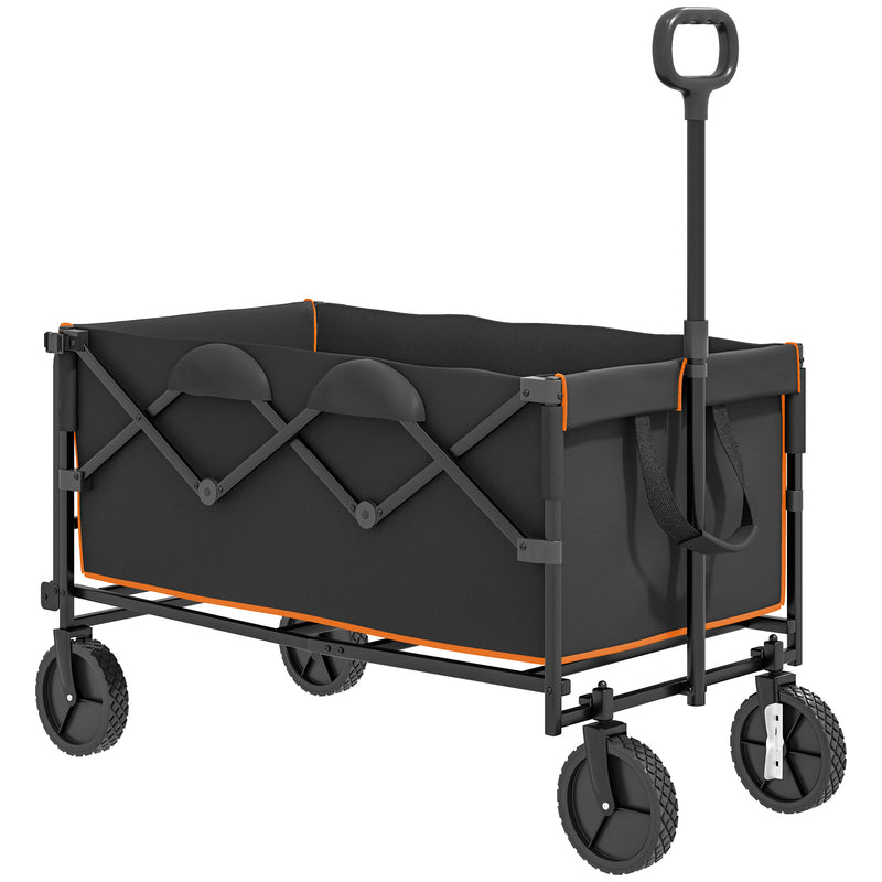 160L Folding Festival Trolley Cart with Tailgate and Carry Bag Black and Orange by Outsunny