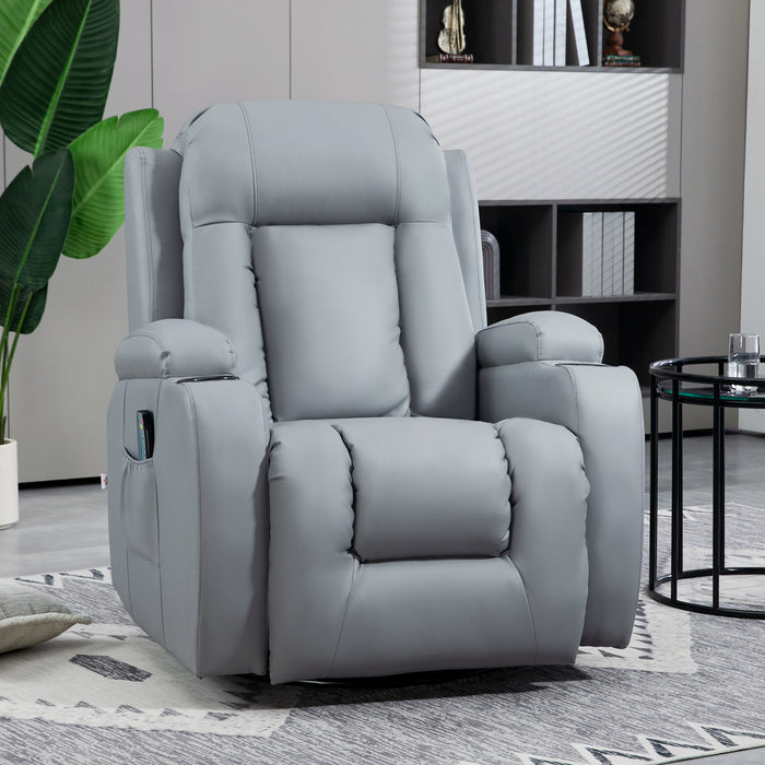 Light Grey Electric Massaging Recliner Chair with Heat Vibration Cup Holders and 360Â° Swivel by HOMCOM