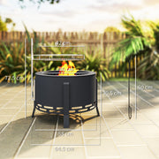 Portable 58cm Round Fire Pit with Grill Grate Ash Catcher and Poker for Garden BBQ by Outsunny