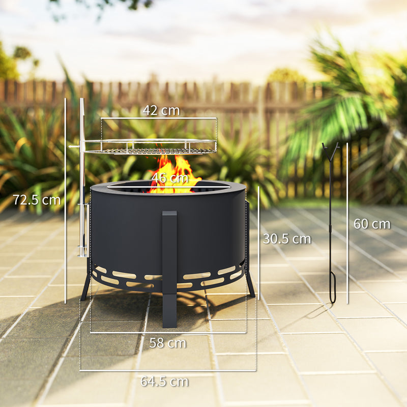 Portable 58cm Round Fire Pit with Grill Grate Ash Catcher and Poker for Garden BBQ by Outsunny