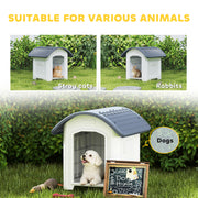 Outdoor Plastic Dog Kennel With Waterproof Roof And Raised Removable Floor Grey AOSOM