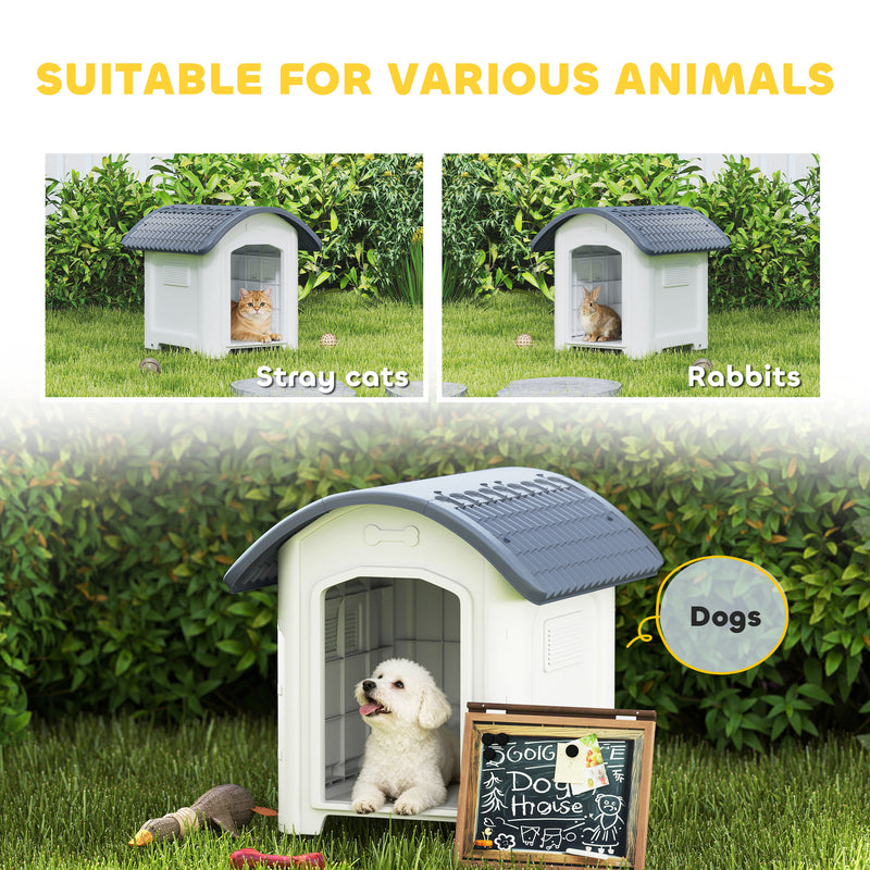 Outdoor Plastic Dog Kennel With Waterproof Roof And Raised Removable Floor Grey AOSOM