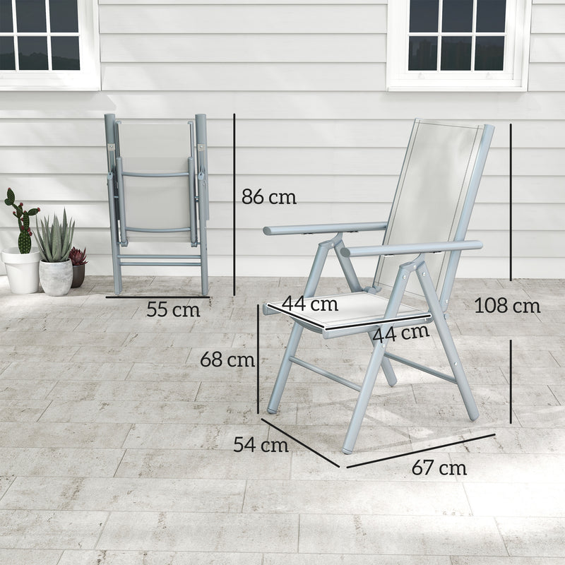 Set of Two Light Grey Aluminium Folding Chairs for Outdoor Use by Outsunny