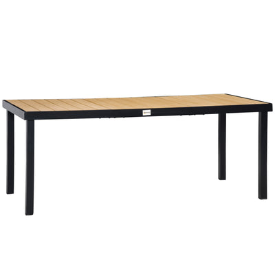 Large Aluminium Rectangular Garden Dining Table for 8 People Faux Wood Top Patio Table 190cm by Outsunny