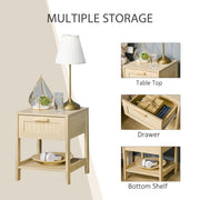 Rattan Bedside Table With Drawer And Shelf For Bedroom Or Living Room Storage