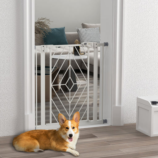 Pressure Fit Stair Gate for Dogs with Auto Close Door and Double Locking System White
