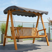 3 Seater Wooden Garden Swing Seat with Canopy for Outdoor Relaxing Pine Wood Frame Dark Grey Outsunny