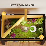 Wooden Tortoise House with Openable Top Clear Windows and Storage Shelf Yellow