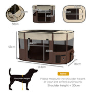 Foldable Dog Playpen with Carry Bag and Ground Stakes for Travel or Home Use, Brown