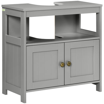 Under Sink Bathroom Cabinet with Double Doors and Shelves for Compact Storage Light Grey