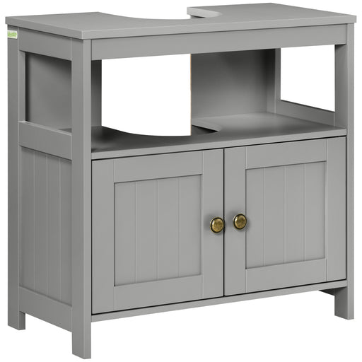 Under Sink Bathroom Cabinet with Double Doors and Shelves for Compact Storage Light Grey