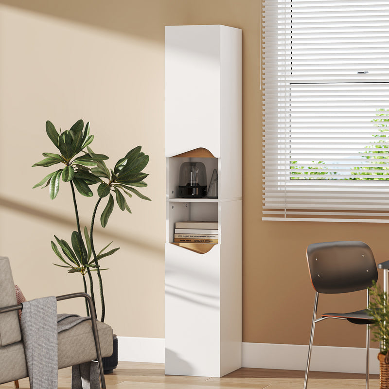 Tall Slim Bathroom Storage Cabinet with Shelves and Double Doors for Small Spaces White AOSOM