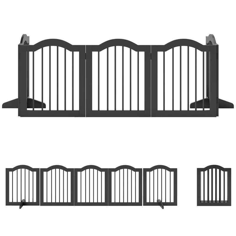 Freestanding Foldable Wooden Puppy Gate for Doorways and Hallways Black