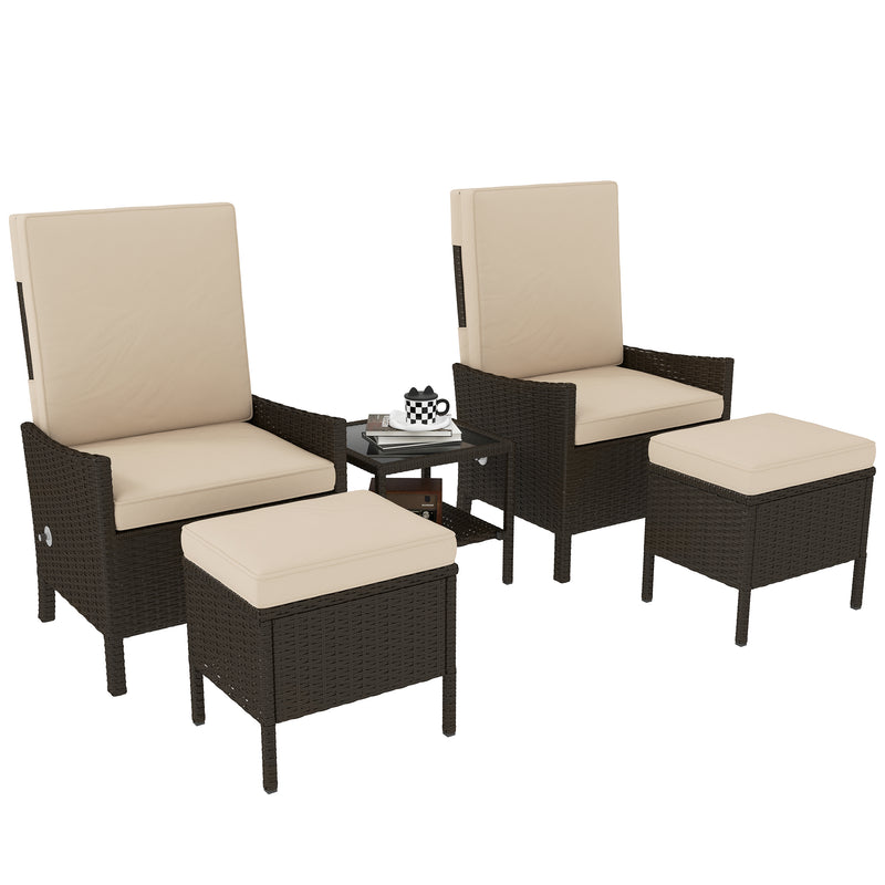 5 Piece Rattan Patio Furniture Set With Cushions for Patio and Balcony by Outsunny