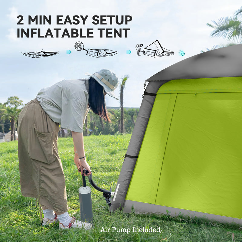 Inflatable 2 Person Camping Tent Quick Setup Waterproof Shelter With Mesh Windows Green