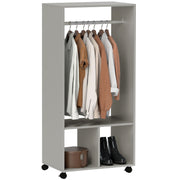 Grey Mobile Open Wardrobe with Clothes Rail and Storage Shelves by HOMCOM