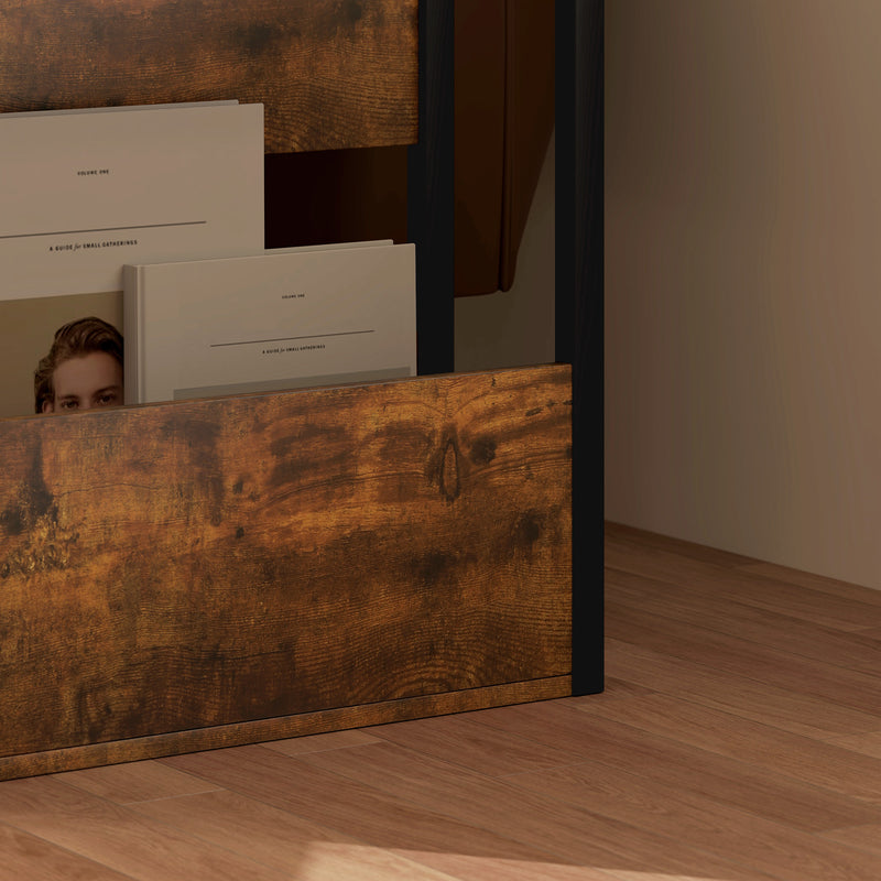 Industrial Style Side Table with Metal Frame, Black and Brown by HOMCOM