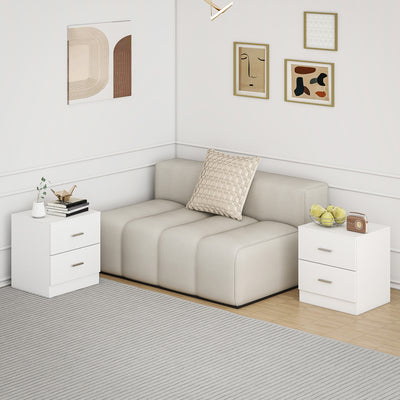 HOMCOM Set of 2 Modern Nightstands, Bedside Tables with 2 Storage Drawers, Accent End Table for Bedroom and Living Room, White AOSOM