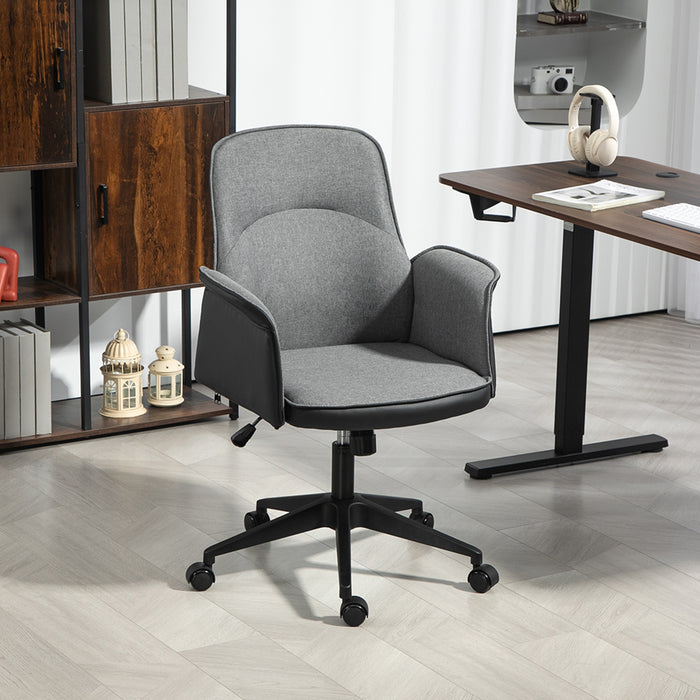 Grey Linen and Faux Leather Executive Swive Office Chair with Padded Seat by HOMCOM