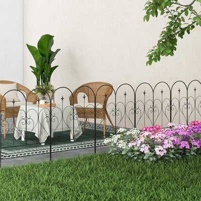 Black Metal Garden Fence Panels Set of 5 Decorative Border Edging With Heart Design