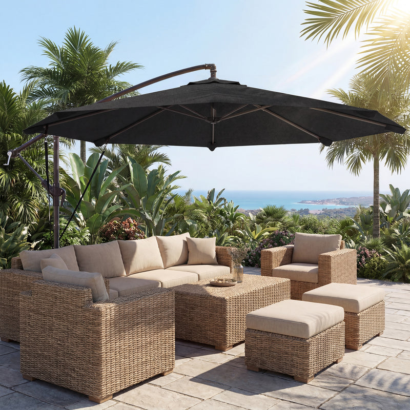3m Cantilever Parasol with Large Canopy for Easy Garden Shade and Outdoor Dining, Black