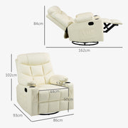 Manual Reclining Swivel Armchair With Footrest And Cup Holders For Lounge Use, Cream