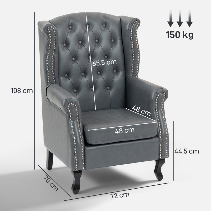 Grey Tufted Wingback Accent Armchair with Nailhead Trim Ideal for Living Room or Bedroom