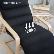 Black Curved Wooden Framed Accent Chair with Adjustable Footrest by HOMCOM