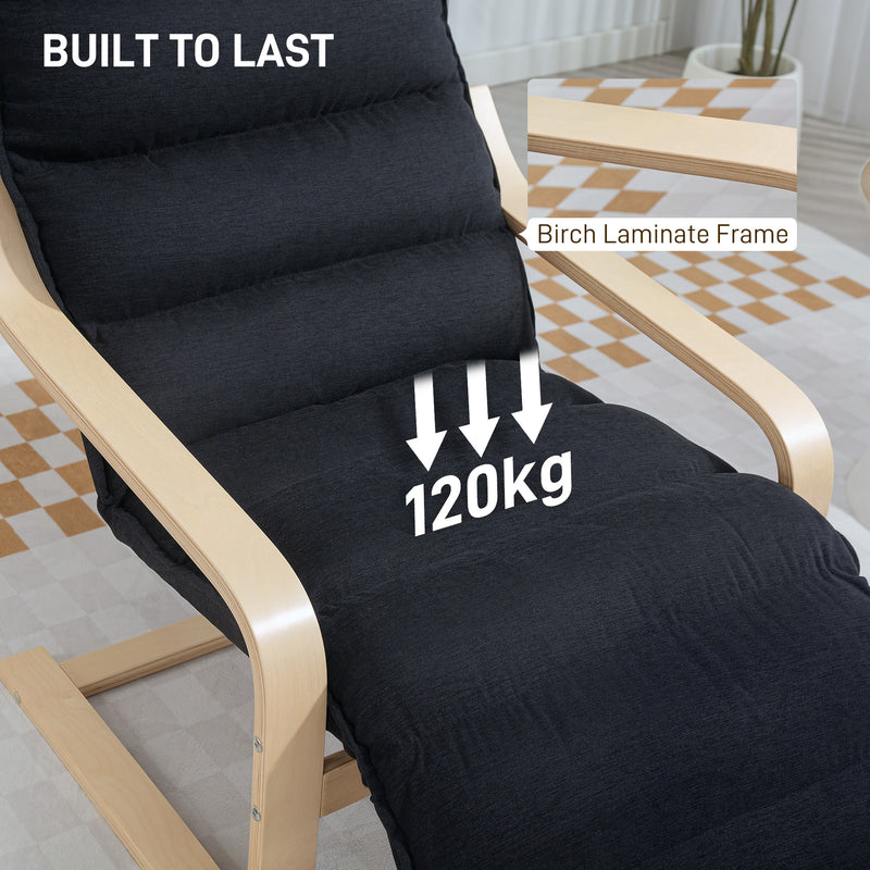 Black Curved Wooden Framed Accent Chair with Adjustable Footrest by HOMCOM