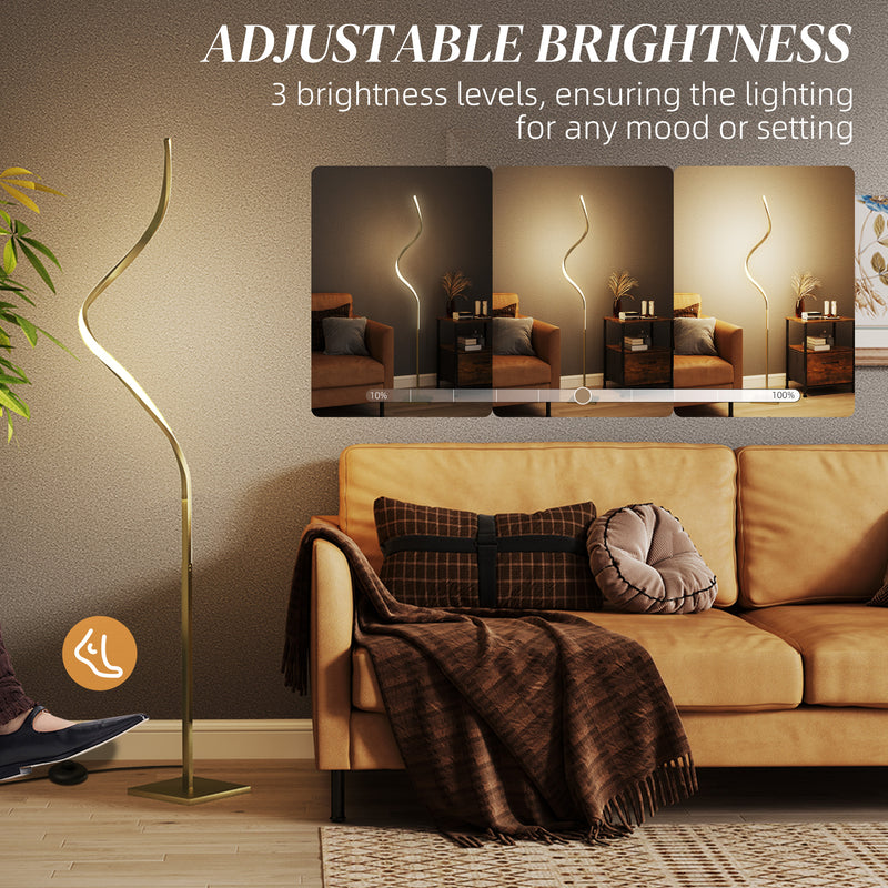 Gold LED Floor Lamp with 3 Brightness Levels Dimmable Standing Light with Foot Switch by HOMCOM