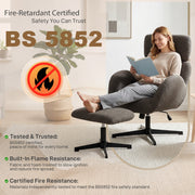 Armchair and Footstool Set with Swivel and Rocking for Relaxing at Home Grey AOSOM