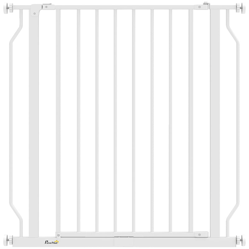 Extra Wide Dog Gate with Walk Through Door for Stairs and Hallways White AOSOM