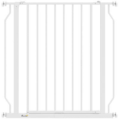 Extra Wide Dog Gate with Walk Through Door for Stairs and Hallways White AOSOM