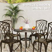 5 Seater Cast Aluminium Garden Dining Set With Round Table and Parasol Hole by Outsunny