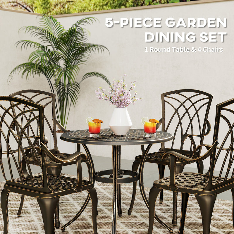 5 Seater Cast Aluminium Garden Dining Set With Round Table and Parasol Hole by Outsunny