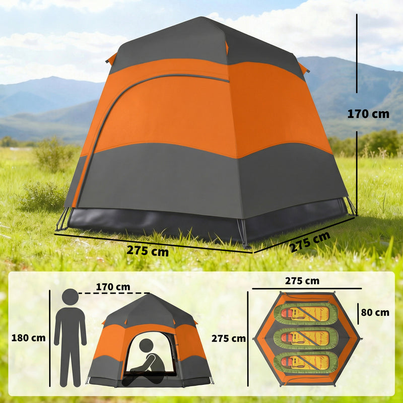 Pop Up 4 Person Tent for Quick Camping Shelter with Mesh Windows Orange and Dark Grey