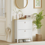 White Two Drawer Shoe Storage Cabinet with Modern Slim Design