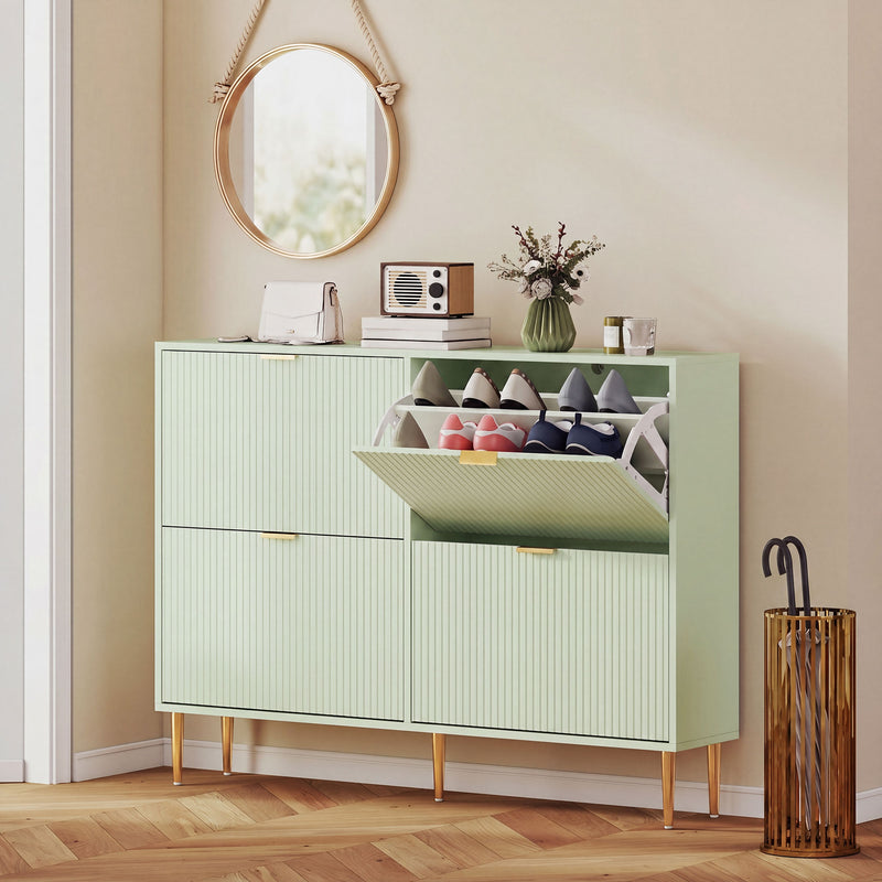 Shoe Cabinet for Hallway Organisation with 4 Flip Drawers and Adjustable Shelves Light Green