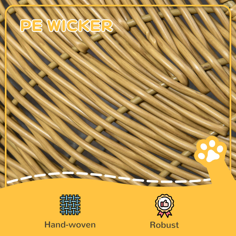 Wicker Cat House with Soft Washable Cushion Ideal for Indoor Use, Light Brown AOSOM