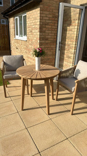 Roma acacia bistro set with rope chairs and cushions