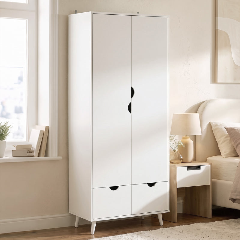 Wardrobe with Hanging Rail Shelves and Drawers for Organised Bedroom Storage White